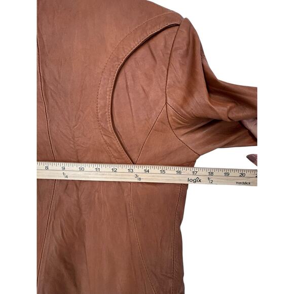 Doma Leather Bikercore Jacket Cognac Zippered Pockets Size Small Moto Collared - Picture 9 of 16
